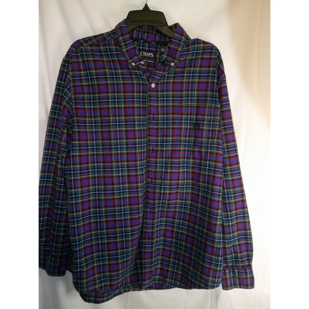 Chaps Mens Long Sleeve Button Down Tartan Plaid Shirt Oxford Size XL